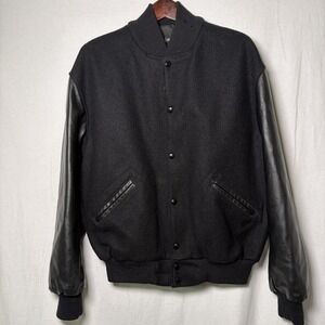 Settlemiers Leather Varsity Jacket Black Mens Large Handmade In Portland USA
